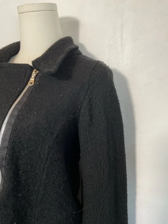 Vintage Wool Sweater Jacket Black Zipper Moto Knit Blend Iperico Size Large - Picture 3 of 7
